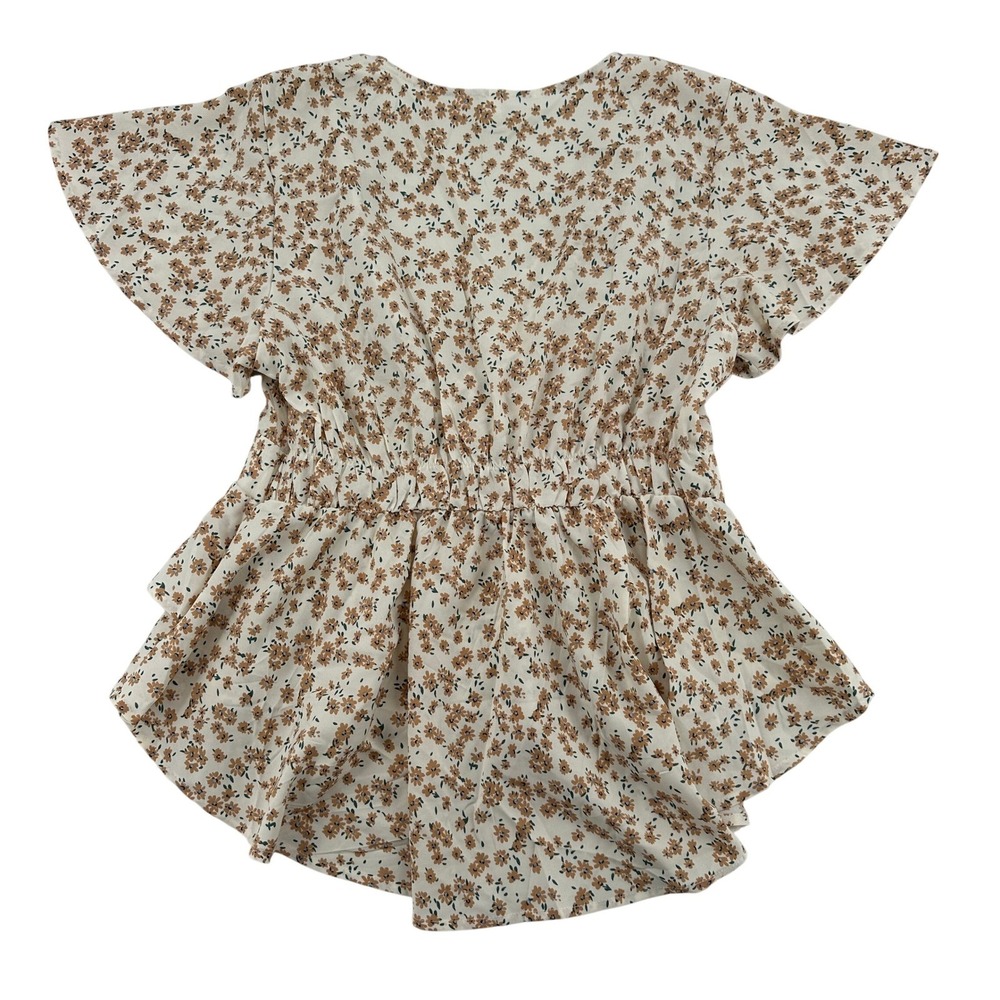 New Mode USA Women's 1XL Floral Print Flutter Sleeve V Neck Ruffle Peplum Top